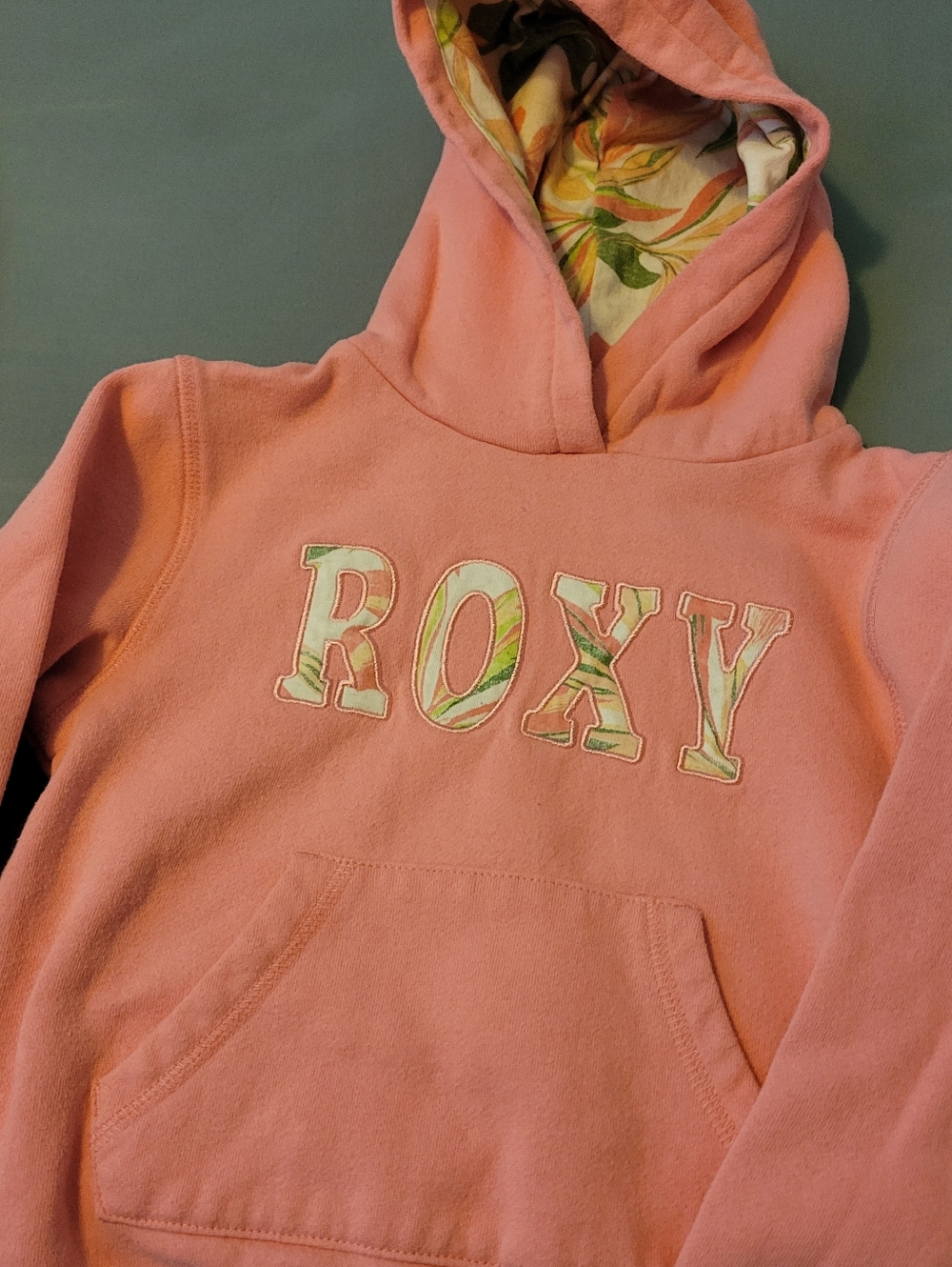 Roxy Coral Pink Hoodie with Floral-Lined Hood